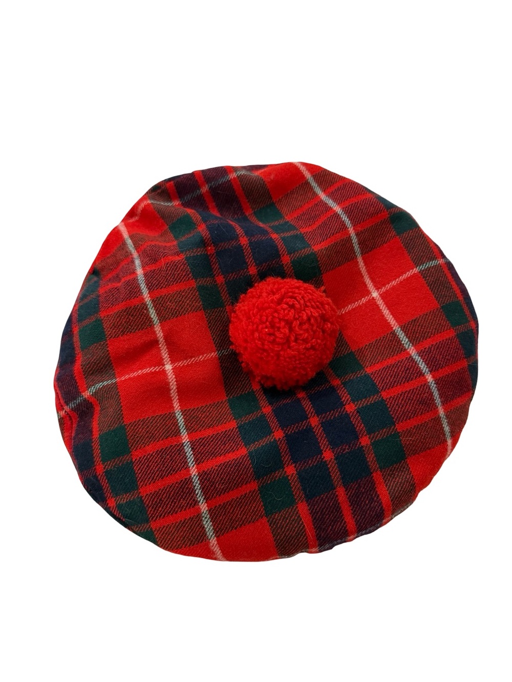 The Scotch House Red Tartan Plaid Wool Tam Beret Pom Pom Scottish Size 8 Women's
